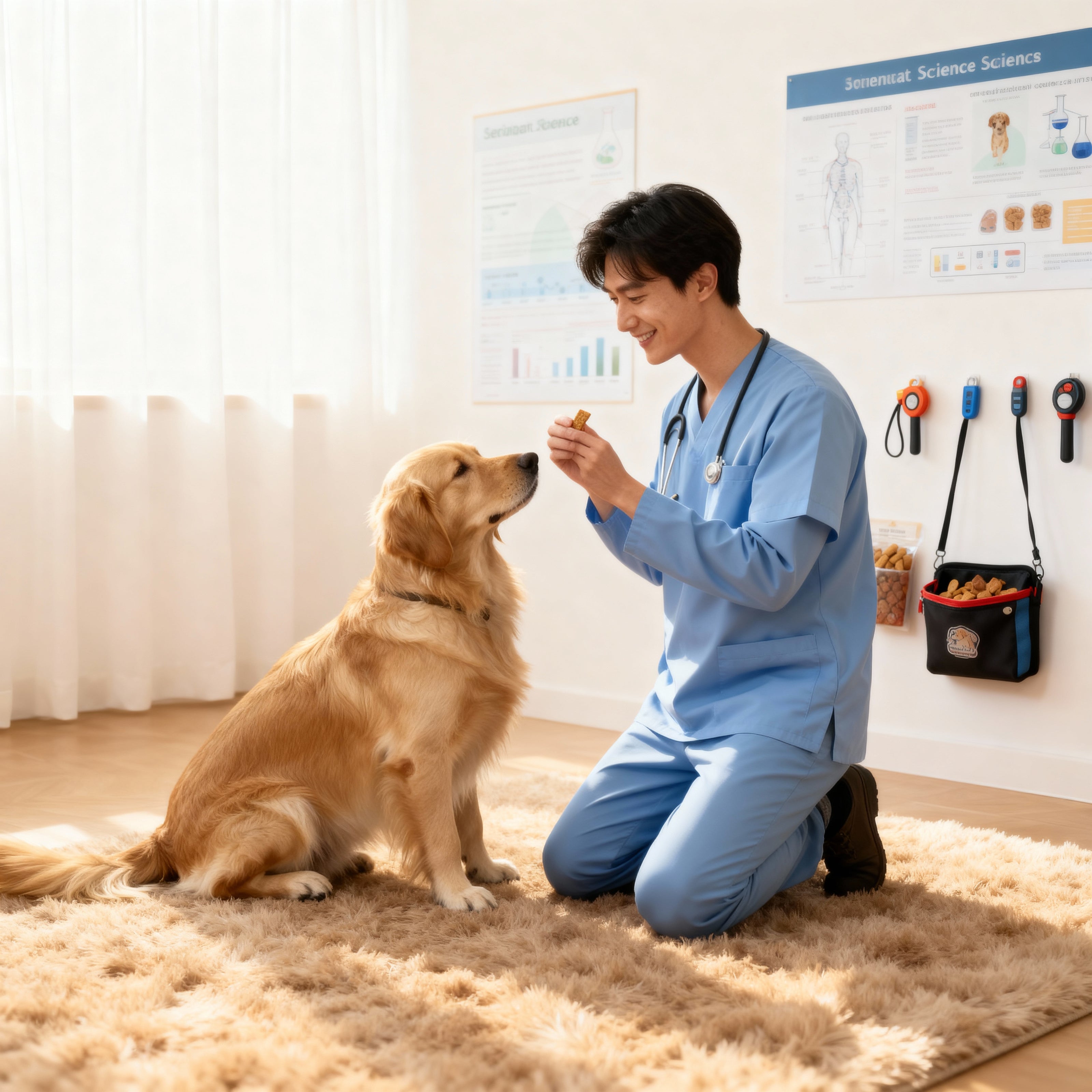 Veterinarian interacting with a dog in a clinic setting